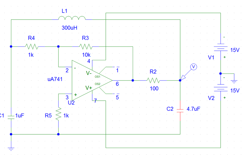 AmpOP Colpitts Oscilator simulation circuit