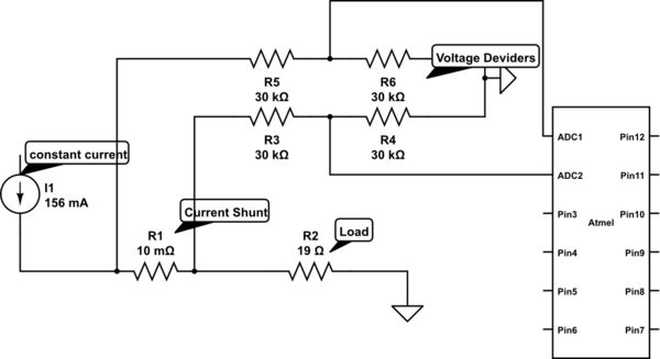 voltage measurement Measure current on a constant current source – Circuit Schematic