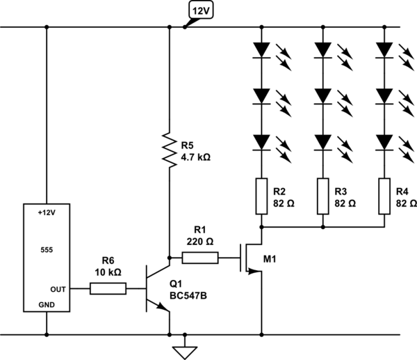 Driving 72 leds with 555 timer circuit