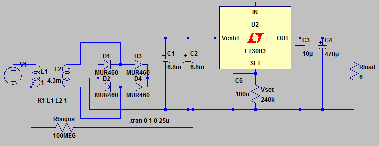 Ripple current in a linear power supply transformer – Circuit Schematic