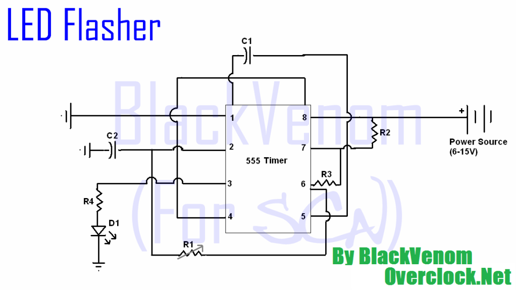555 Timer LED Flasher Circuit