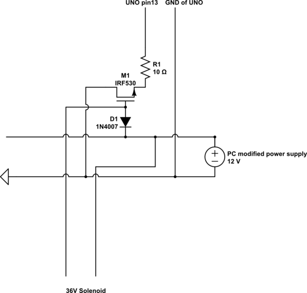 Arduino solenoid project behaves strangely when operated on PC power supply circuit