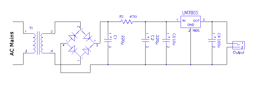 building regulated 5v dc power supply circuit