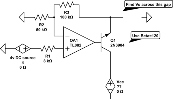 op amp Find Vo in an op-amp transistor circuit