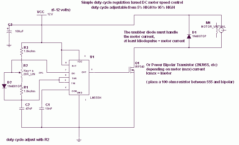 DC motor PWM speed control – Circuit Schematic
