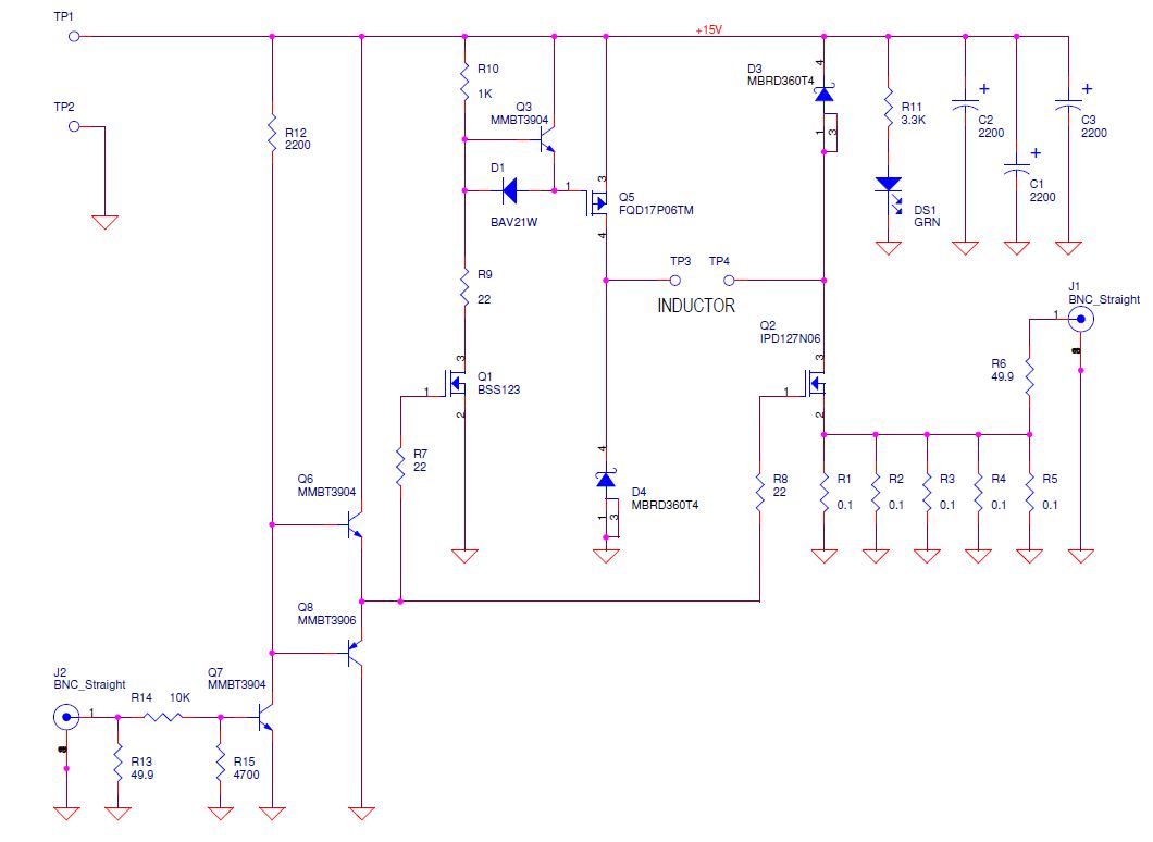 Inductor saturation tester alternative route to dump the excess energy circuit
