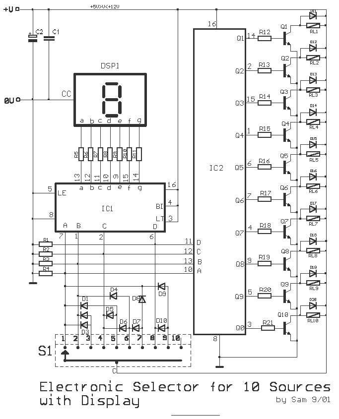 Electronic 10 way Selector Relays circuit