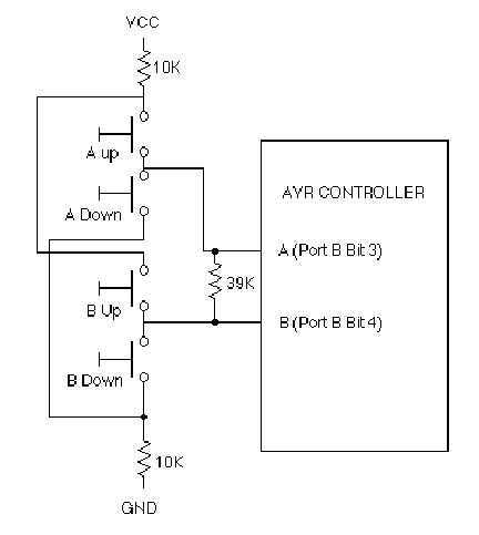 Decoding 4 buttons with two IOs on AVR circuit