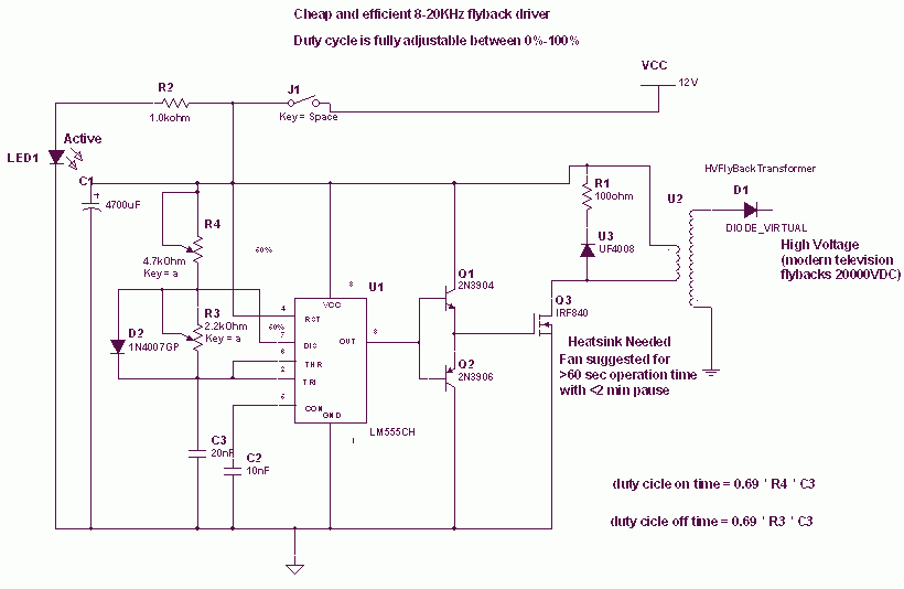 Flyback Transformer circuit with 555 circuit
