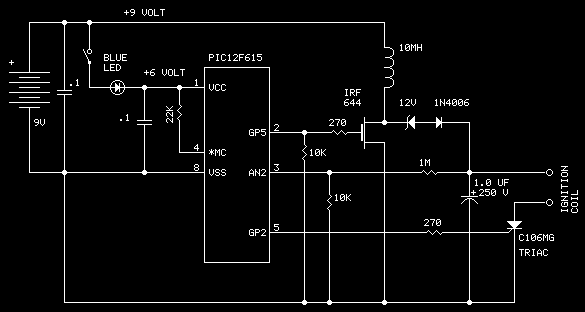 Capacitor discharge ignition system ( PIC 16F615 ) – Circuit Schematic