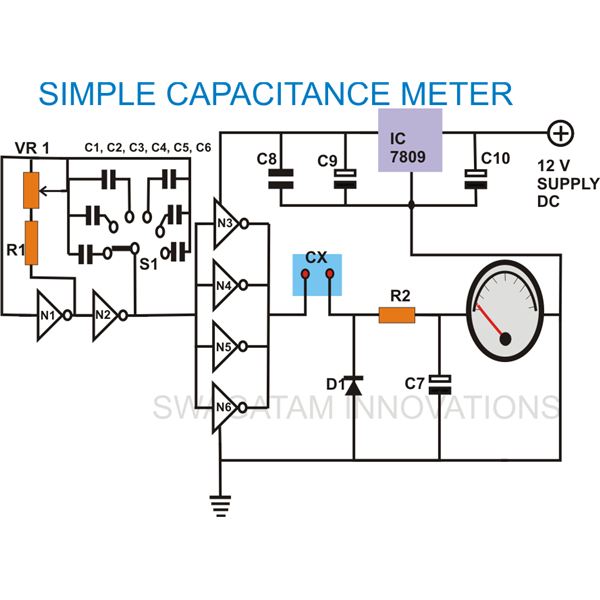 build at home an accurate low cost capacitance meter – Circuit Schematic