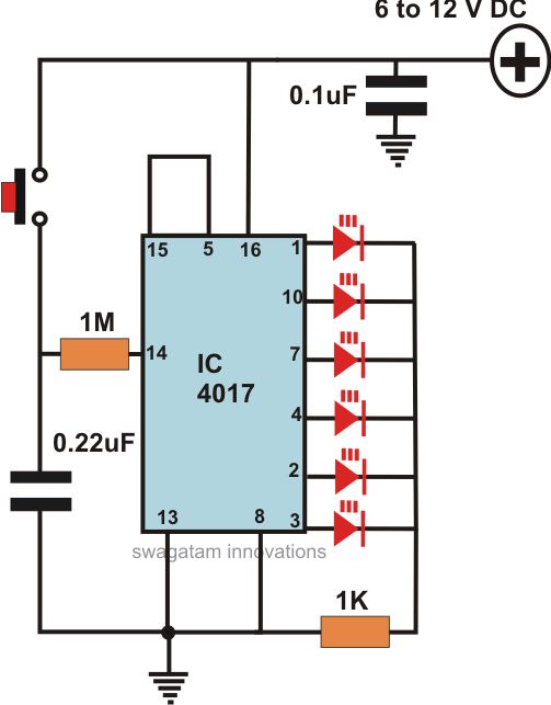 how to build a simple led light chaser circuit