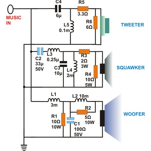 speaker crossover network – Circuit Schematic