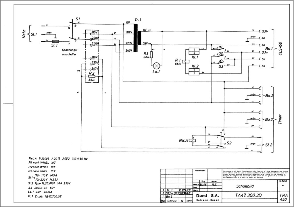 Durst power supplies EST 301 and EST 450 circuit
