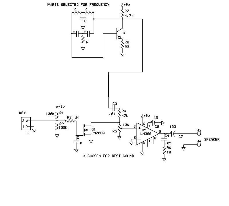 Sine wave code practice oscillator – Circuit Schematic