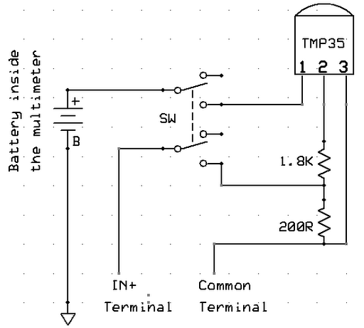 Add a thermometer to your digital multimeter – Circuit Schematic
