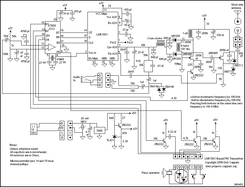 AVR Microcontrolled PLL FM Transmitter – Circuit Schematic
