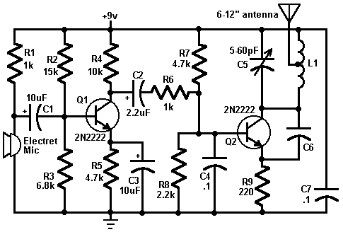 FM transmitter 2N2222 circuit