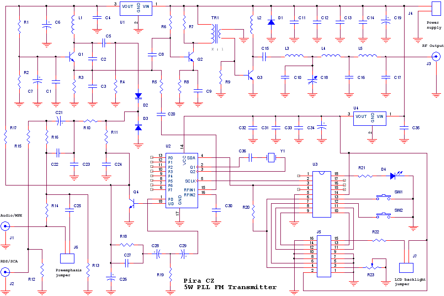 5W PLL FM Transmitter PIC16F627A circuit