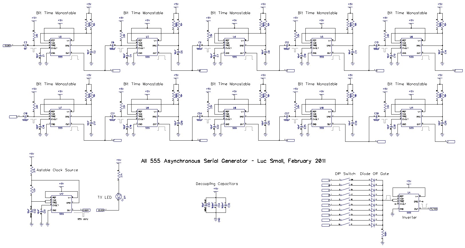 555 contest entry an asynchronous serial generator – Circuit Schematic