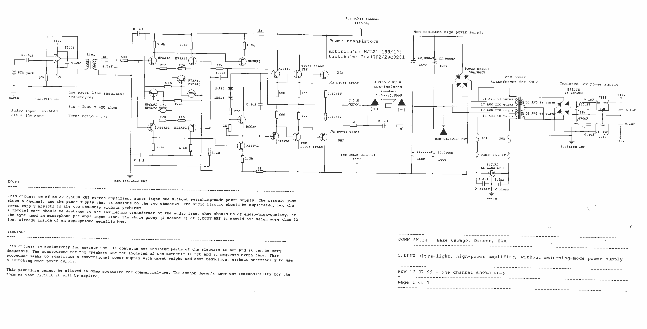 2x 2500W RMS stereo amplifier circuit