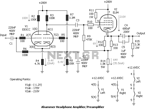 Tube Headphone AmplifierPreamp circuit