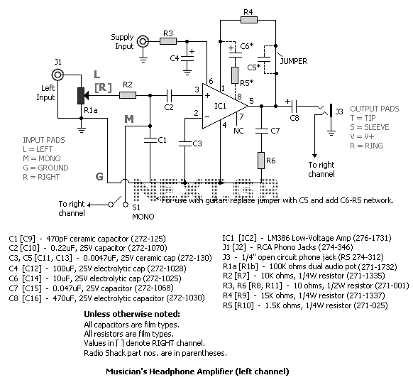 Stereo headphone amplifier circuit