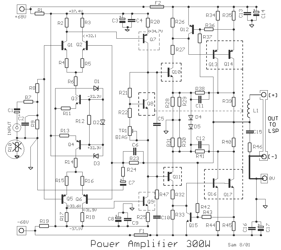 300 Watt audio Amplifier circuit