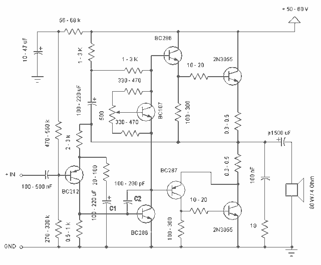 60W Power Amplifier with 2N3055 circuit