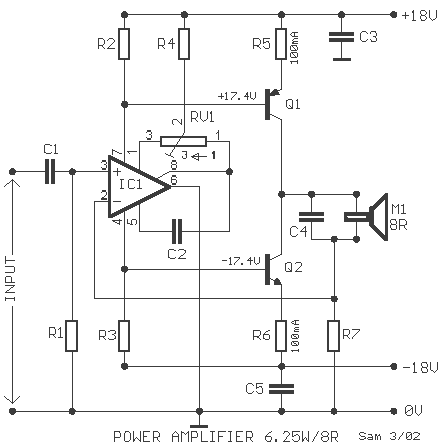 5 Watt audio amplifier circuit