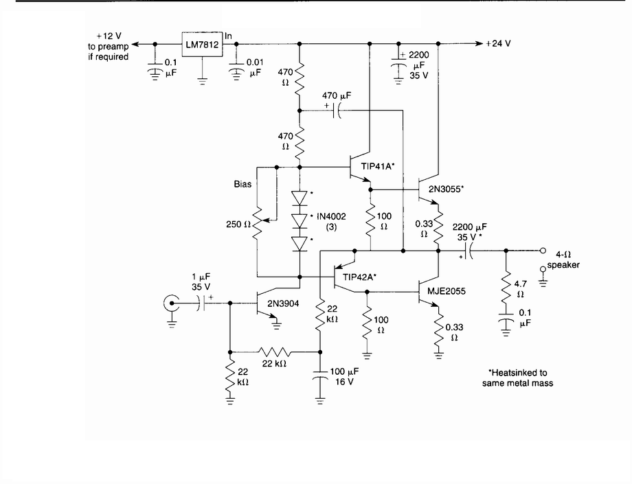 10 W Audio Amplifier – Circuit Schematic