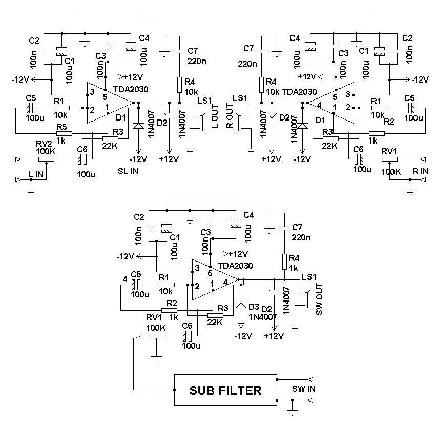 Home theater surround speaker system circuit – Circuit Schematic