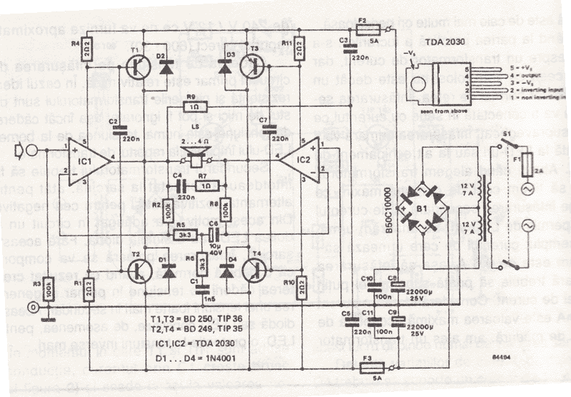 200 watts amplifier using tda2030 – Circuit Schematic