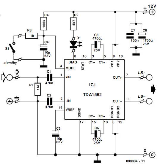 50w audio amplifier using ic tda1562 circuit
