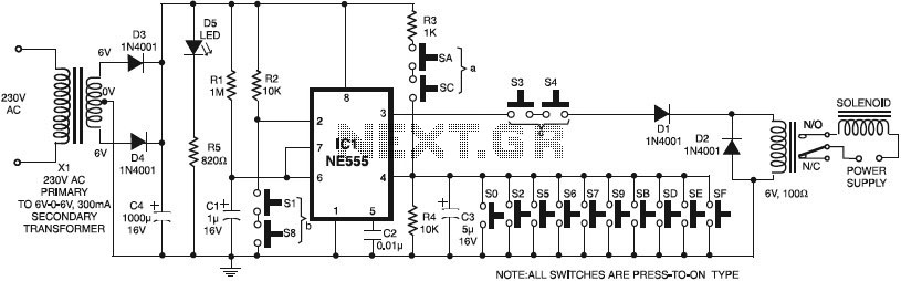 555 timer circuit as a key code locker – Circuit Schematic