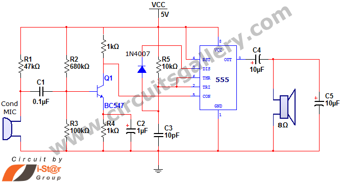 555 timer IC audio amplifier circuit schematics – Circuit Schematic