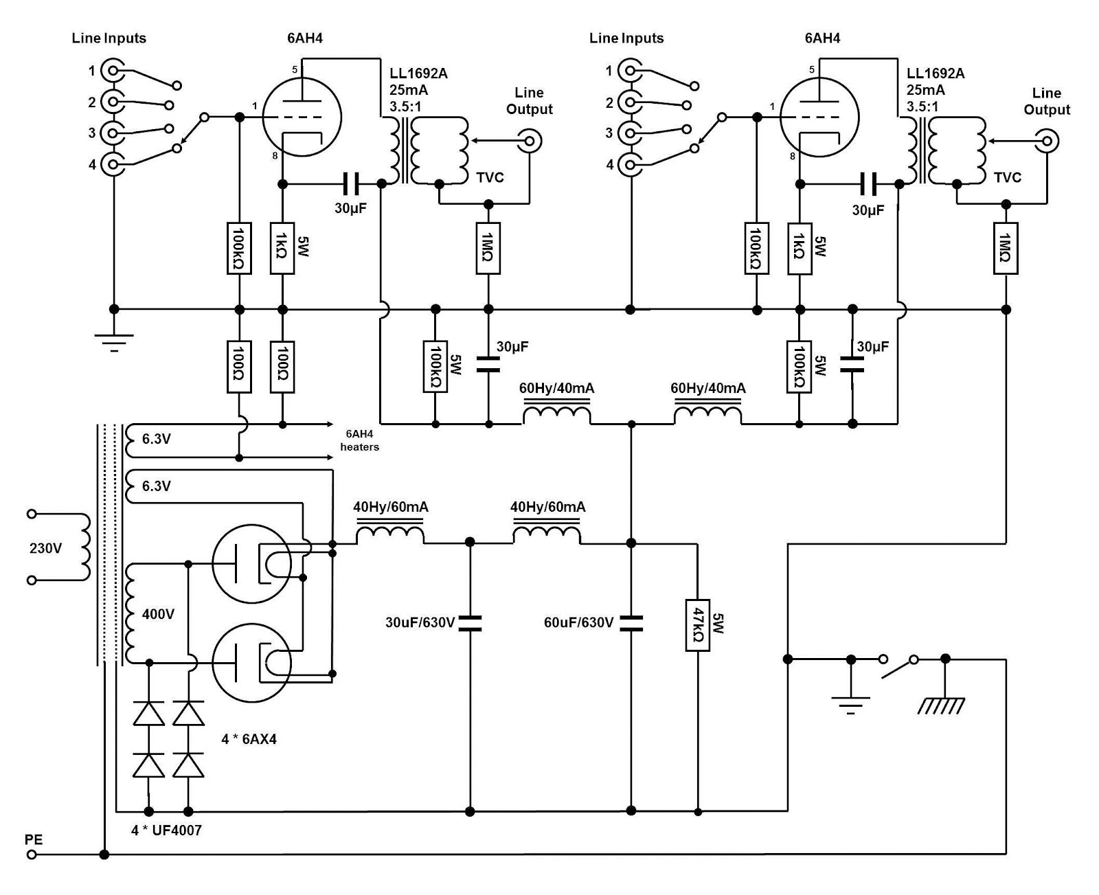 making of 6ah4 line stage circuit – Circuit Schematic