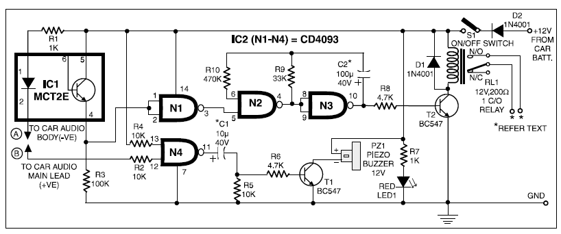 anti theft security for car audios – Circuit Schematic