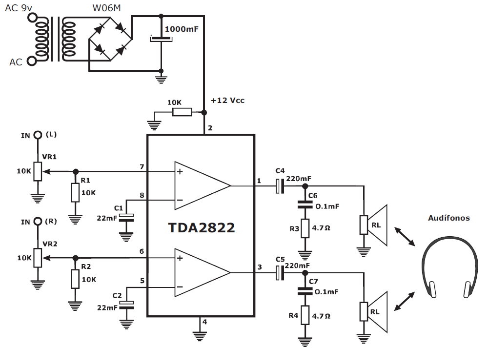 tda2822 amplificador de circuit