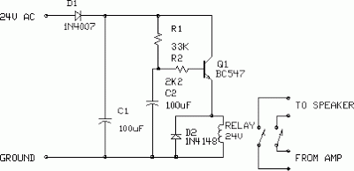 Amplifier Output Delay with Relay Schematic Diagram circuit