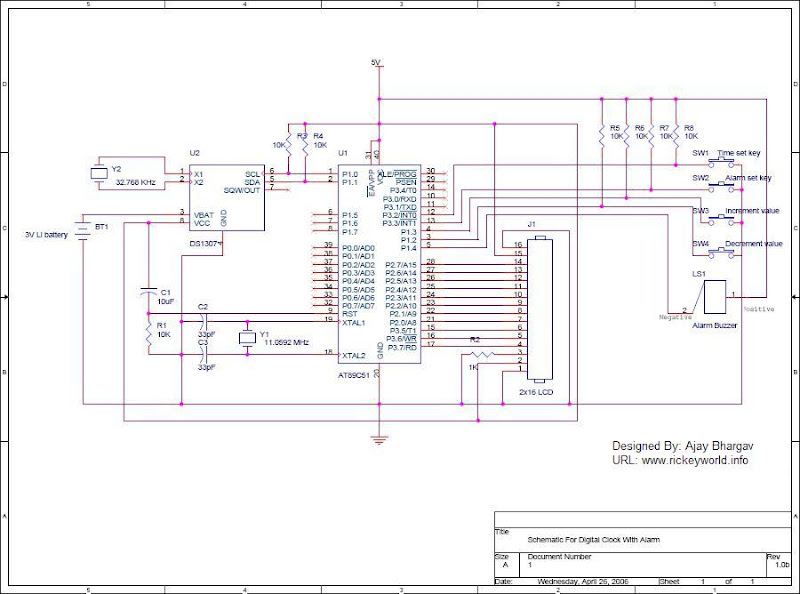 Alarm Digital Clock Schematic Diagram – Circuit Schematic