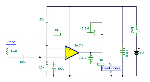 Simple Electromagnetic Field Detector Schematic circuit