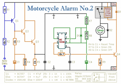 ic 555 motorcycle alarm circuit – Circuit Schematic