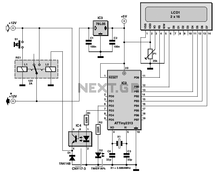 Long duration timer with Attiny2313 – Circuit Schematic
