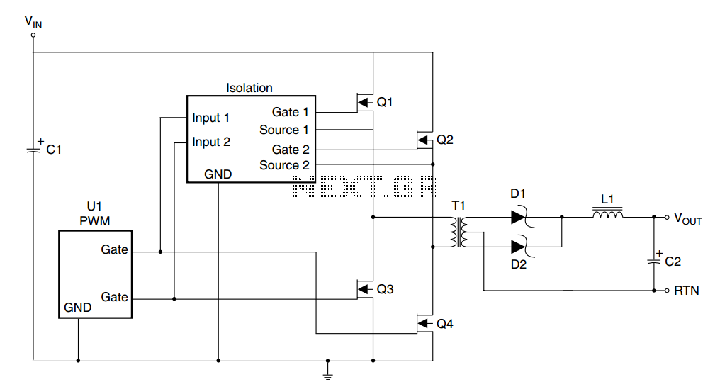 Power Converter Topology and MOSFET for 48-V Telecom Systems circuit