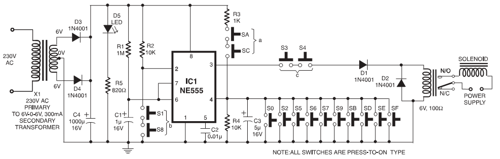simple low cost digital code lock – Circuit Schematic