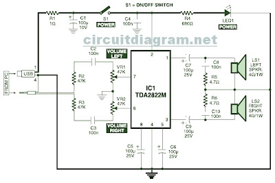 Stereo PC Speaker Powered USB Speaker Schematic Diagram – Circuit Schematic