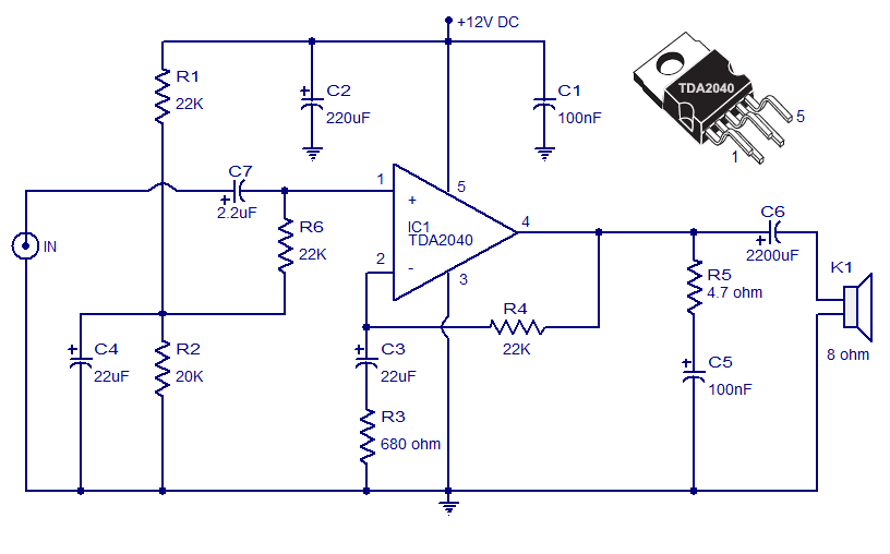 tda2040 car stereo amplifier circuit – Circuit Schematic