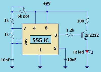 tv remote jammer using 555 ic circuit – Circuit Schematic