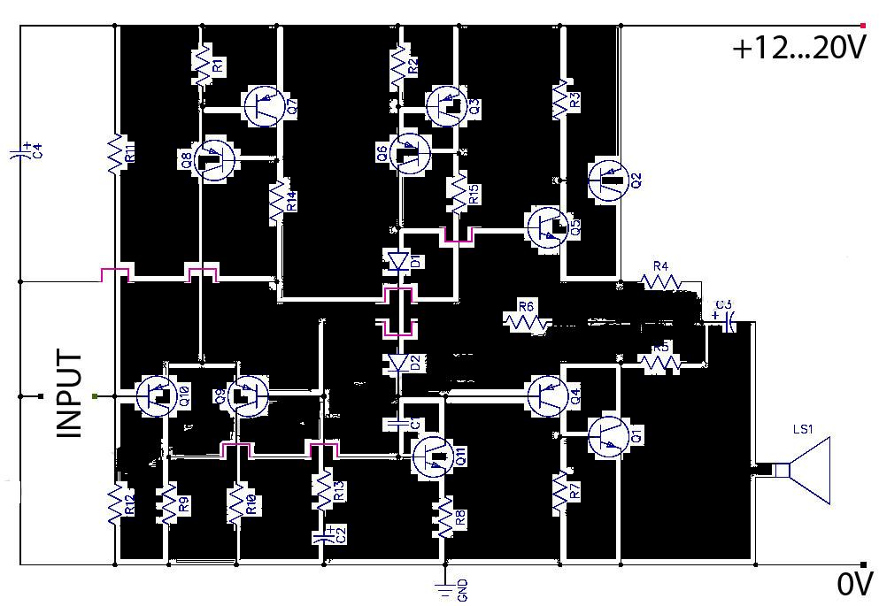 AB Transistor Audio Power Amplifier – Circuit Schematic